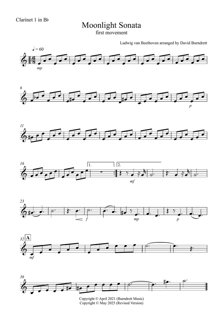Moonlight Sonata (1st movement) for Beginner and Advanced Clarinet Quartet Clarinet Quartet scores gallery preview page 3