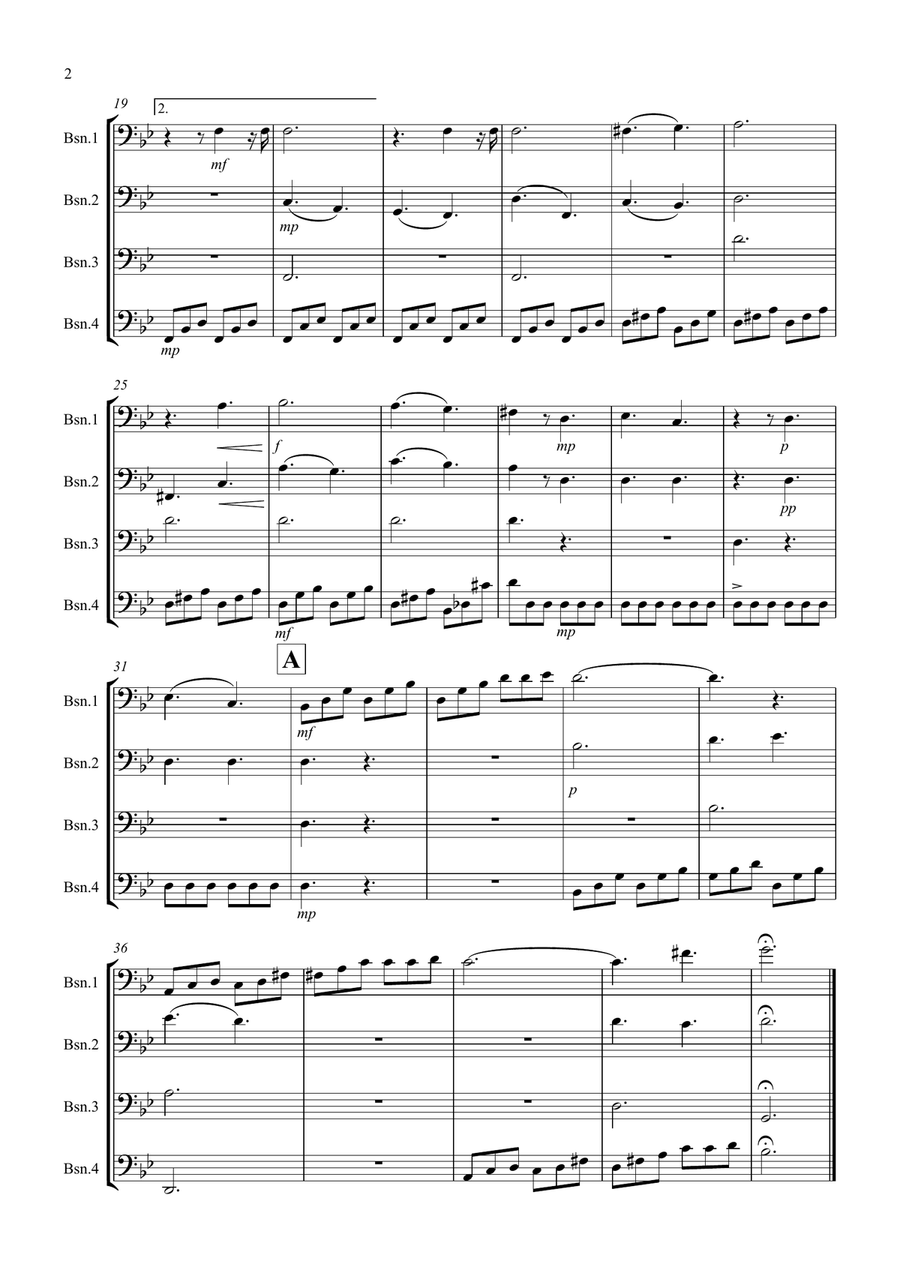 Moonlight Sonata for (1st movement) for Beginner and Advanced Bassoon Quartet Bassoon Quartet scores gallery preview page 2