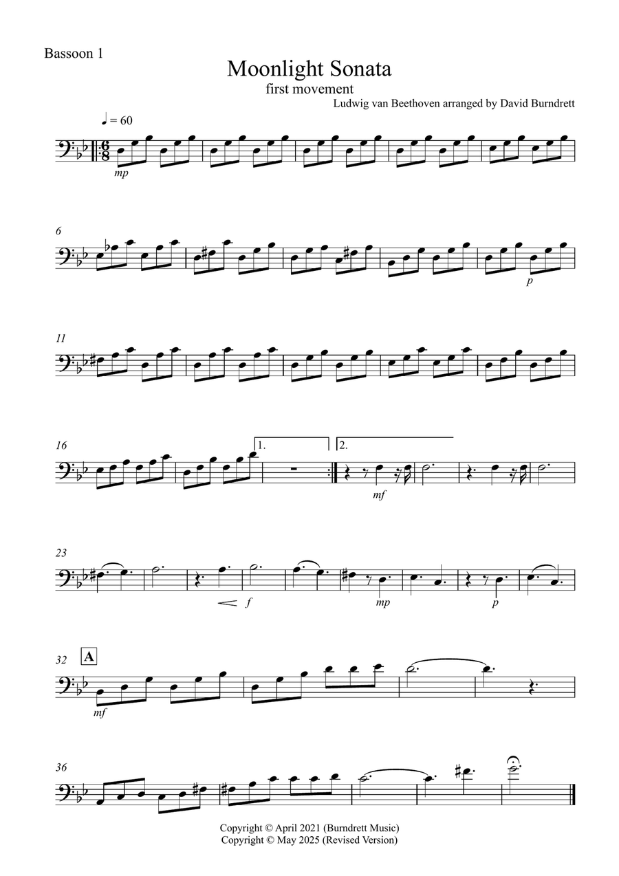 Moonlight Sonata for (1st movement) for Beginner and Advanced Bassoon Quartet Bassoon Quartet scores gallery preview page 3