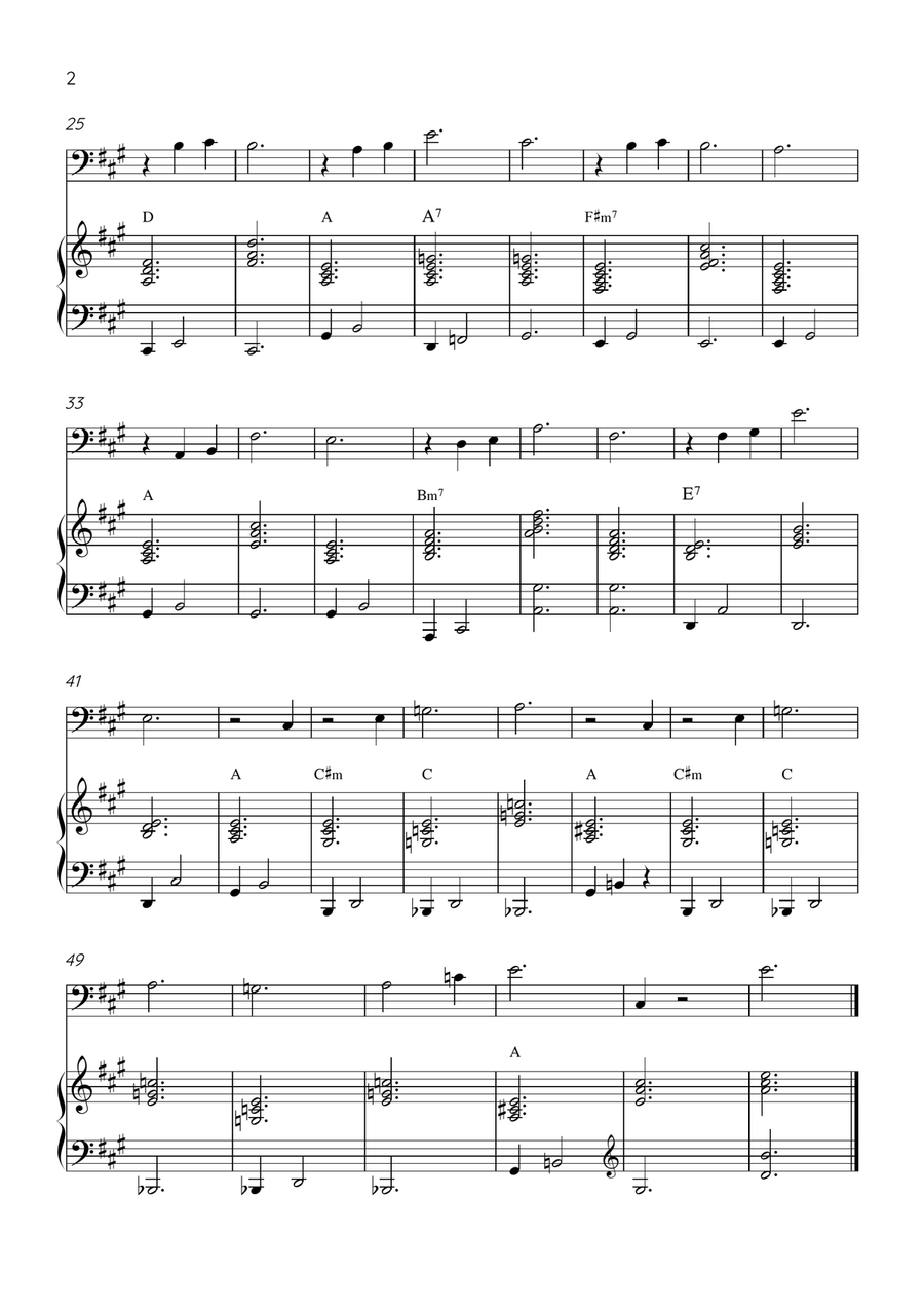 Claire de Lune - Trombone and Piano in A Major With Chords - Beginner Piano Accompaniment scores gallery preview page 2