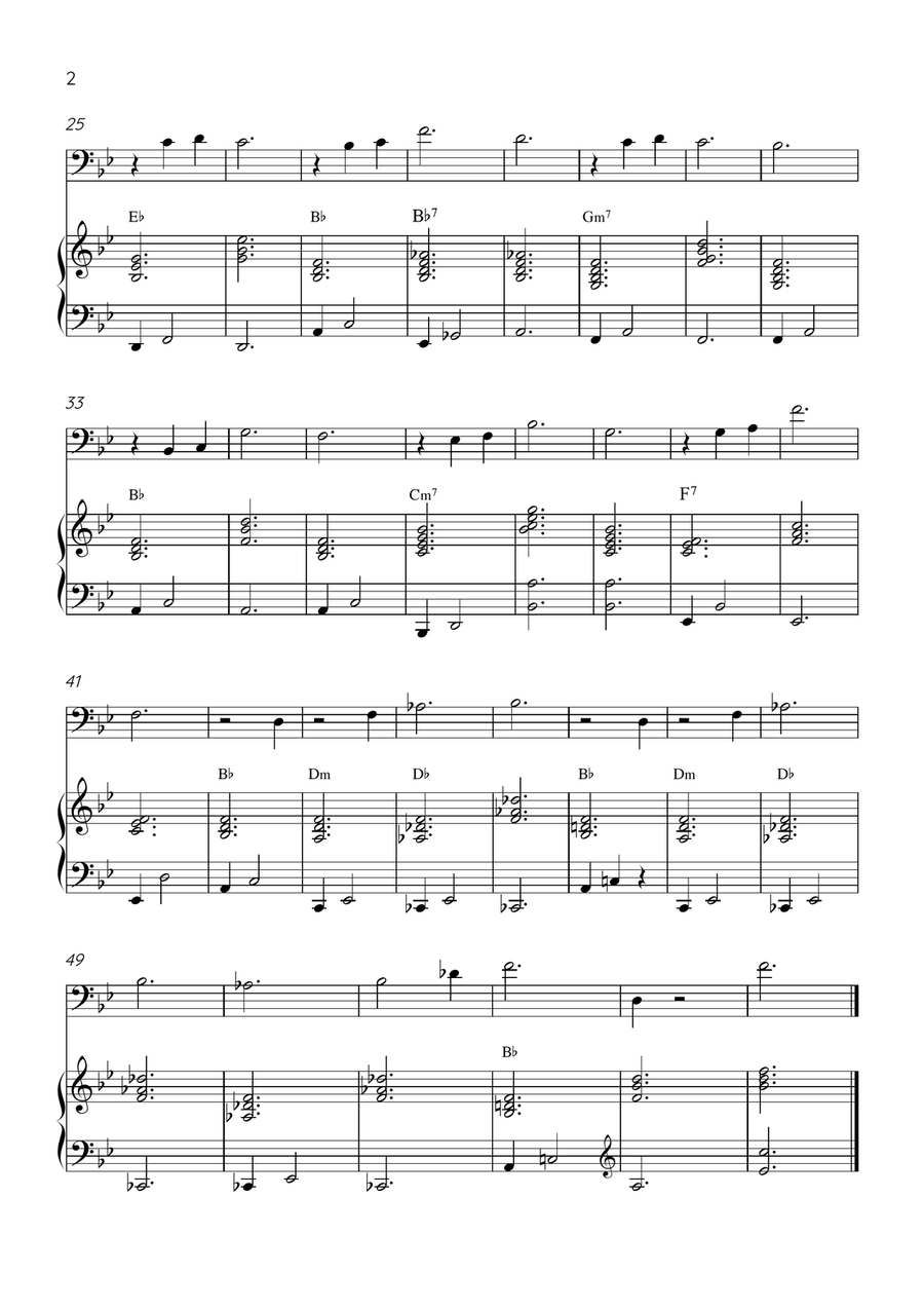Claire de Lune - Trombone and Piano in Bb Major With Chords - Beginner Piano Accompaniment scores gallery preview page 2