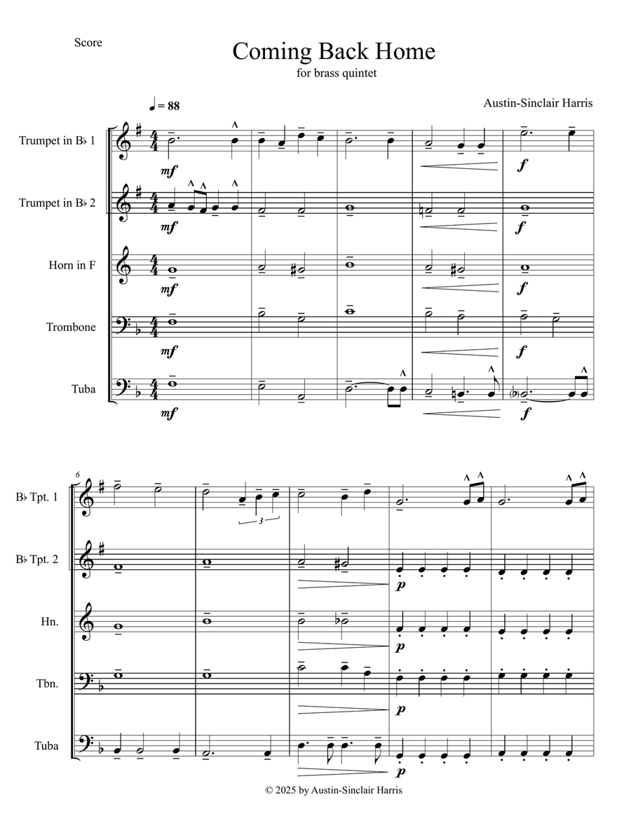 Coming Back Home Coming Back Home Brass Ensemble scores gallery preview page 1