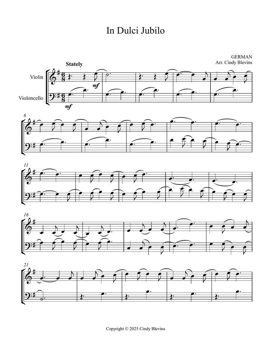 In Dulci Jubilo, for Violin and Cello String Duet scores gallery preview page 3