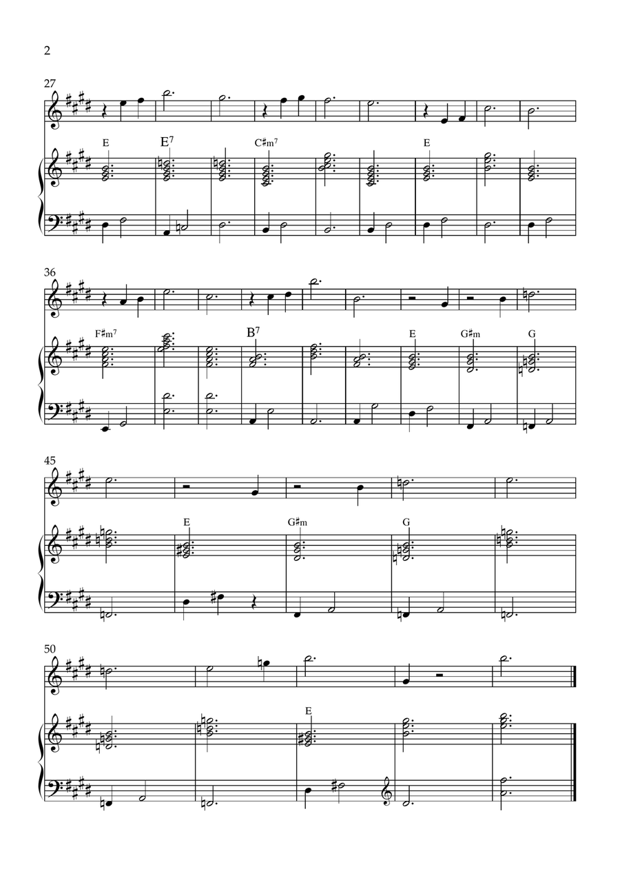 Claire de Lune - Violin and Piano in E Major With Chords - Beginner Violin Solo scores gallery preview page 2