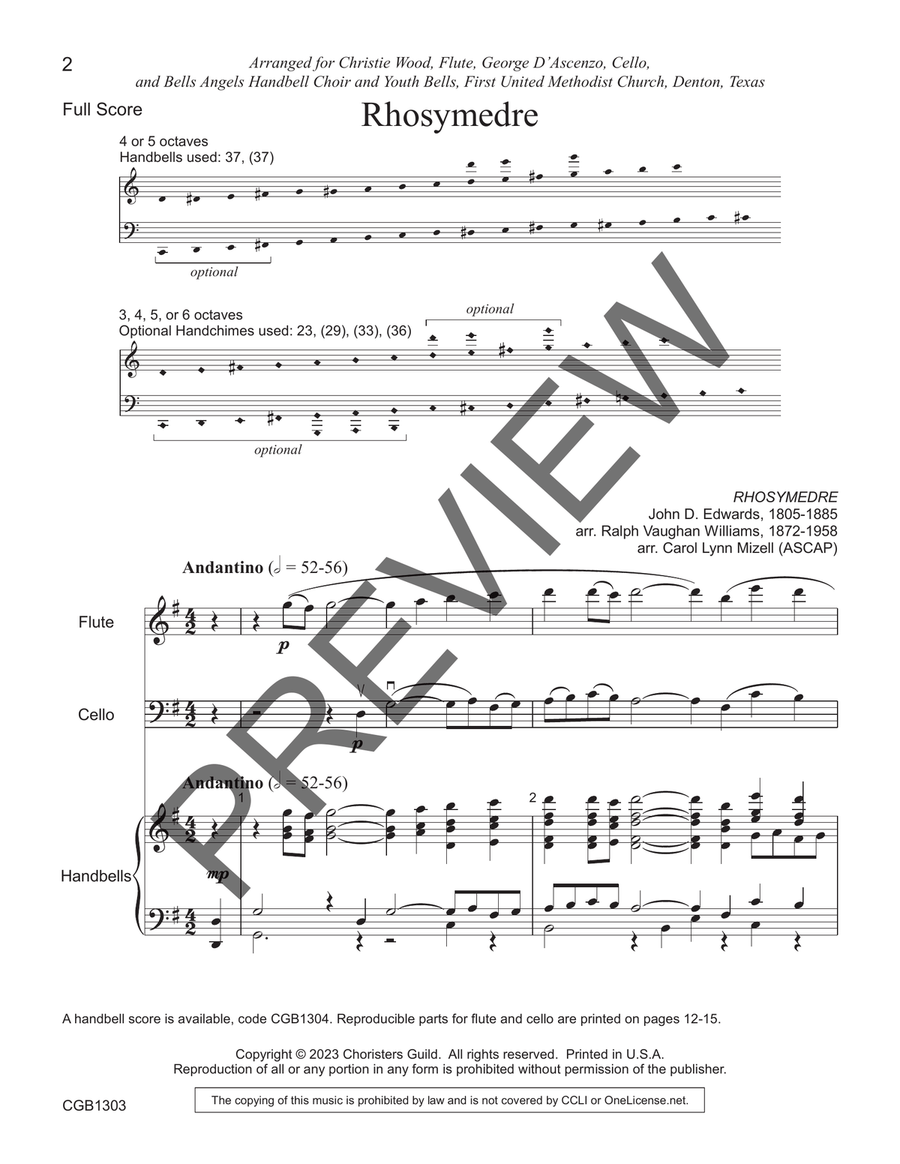Rhosymedre Full Score Rhosymedre Full Score Handbell Choir scores gallery preview page 2