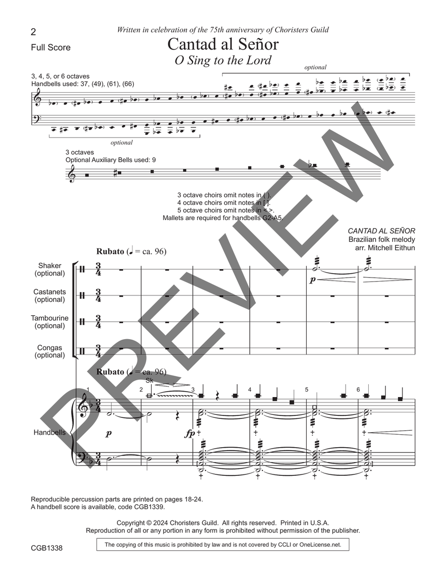 Cantad al Senor Full Score Handbell Choir scores gallery preview page 2