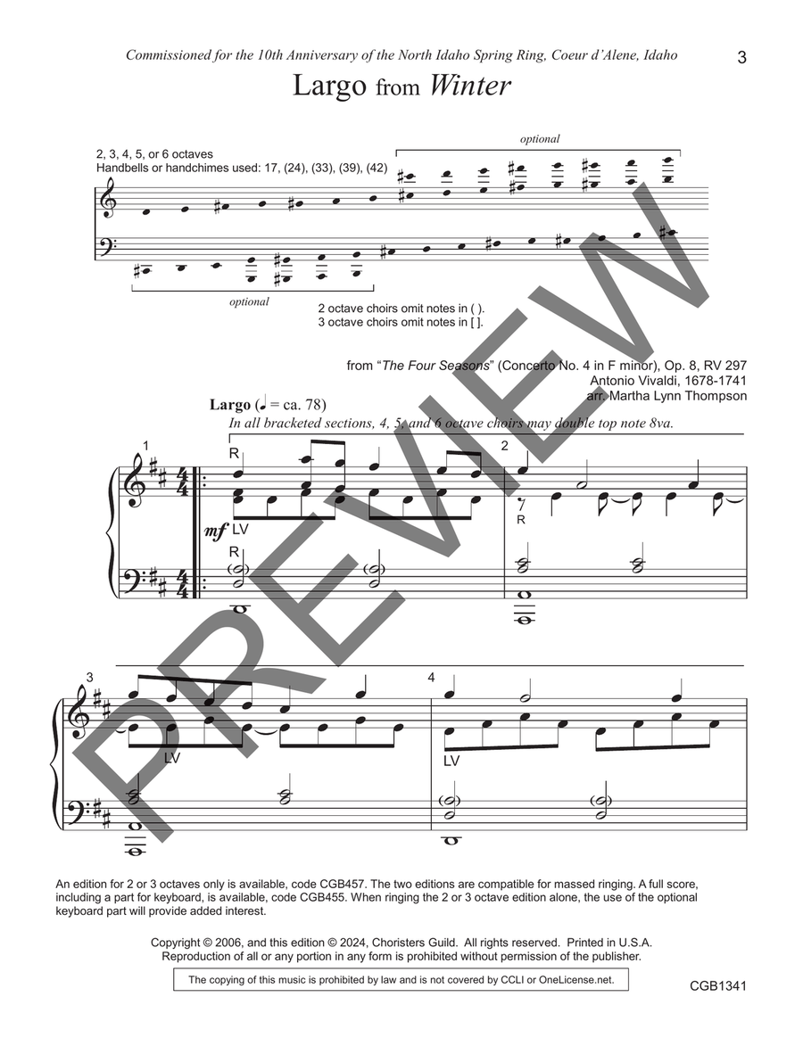 Largo from Winter Largo from Winter Handbell Choir scores gallery preview page 2