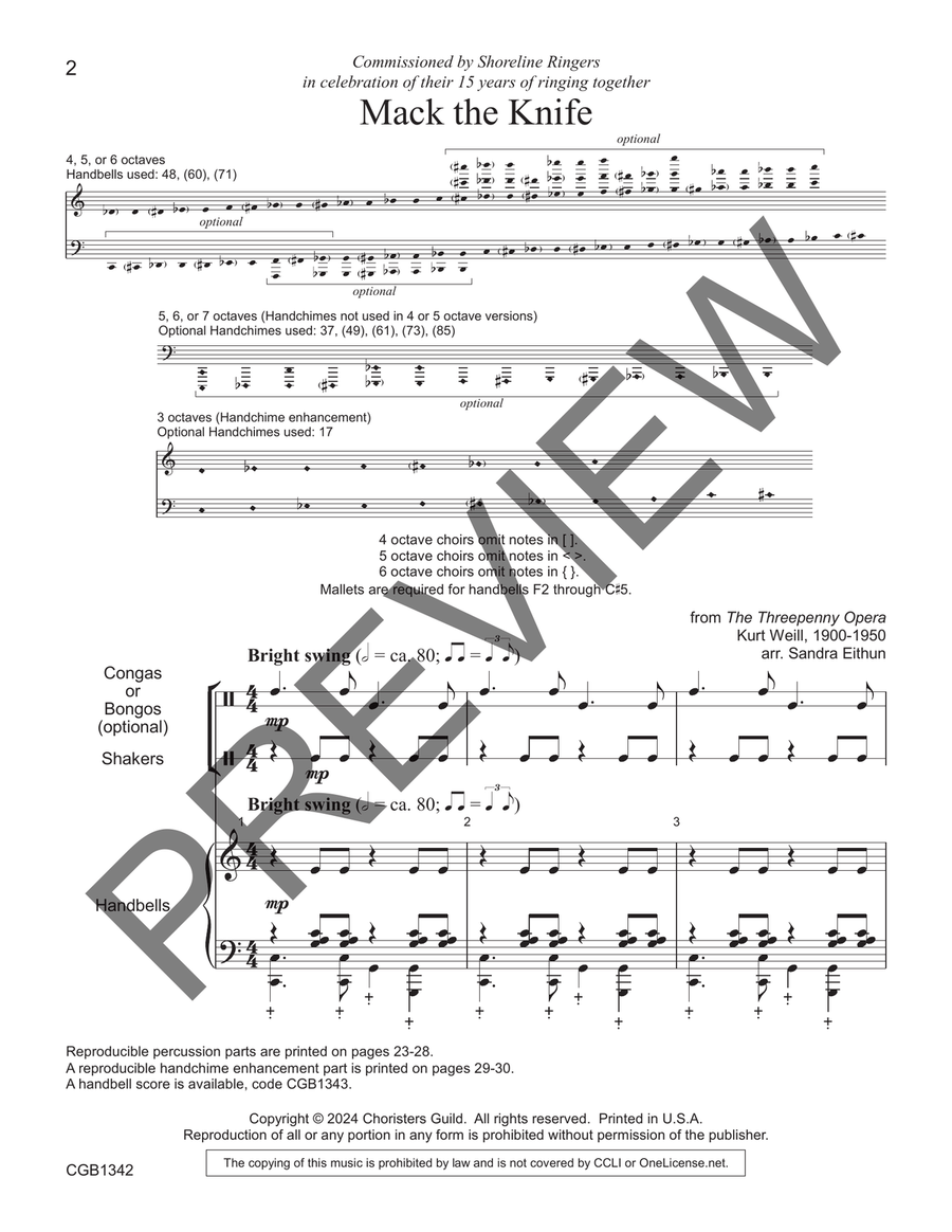 Mack the Knife Full Score Handbell Choir scores gallery preview page 2