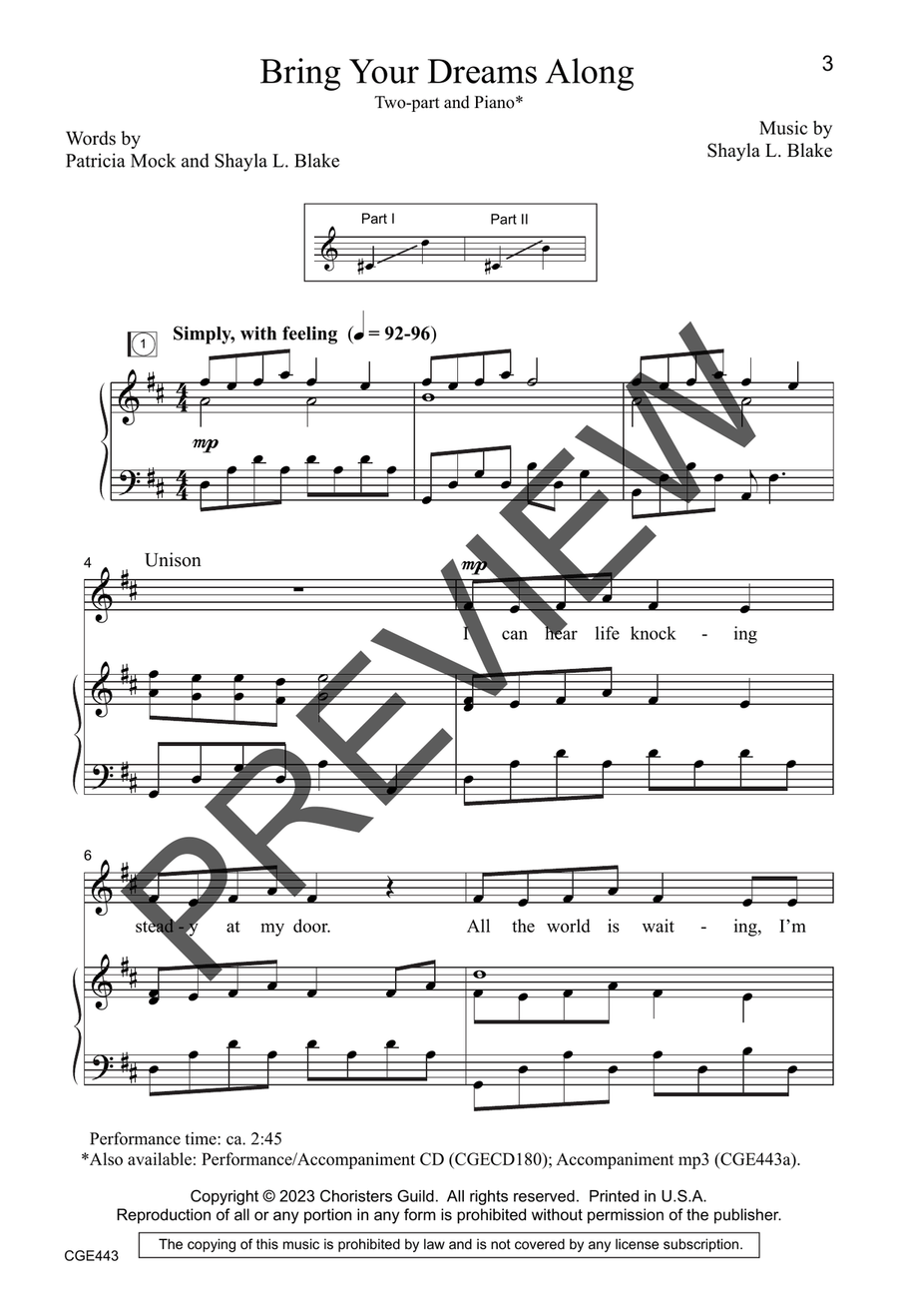 Bring Your Dreams Along (Two-part) 2-Part scores gallery preview page 2