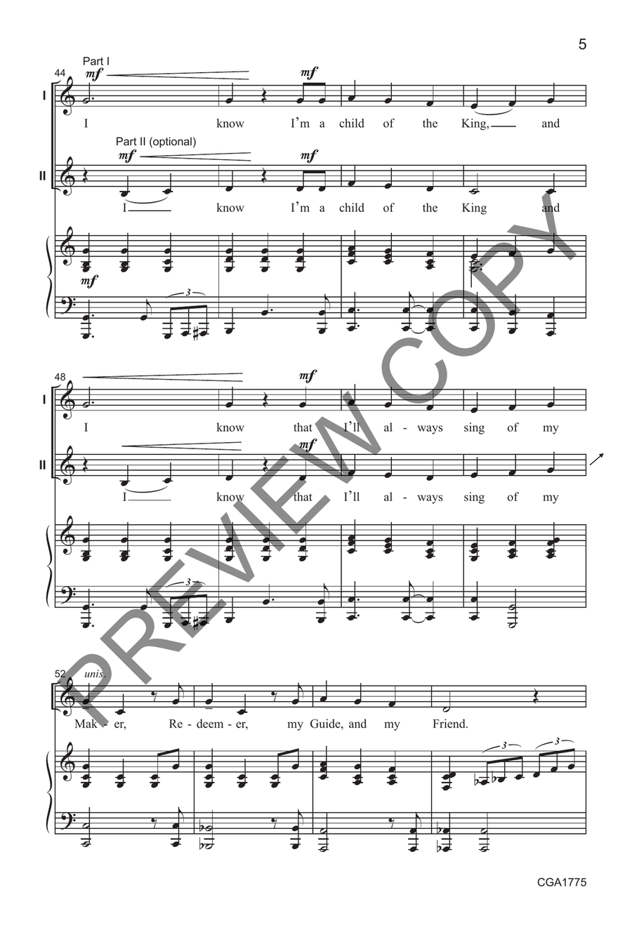 Yes, I Believe! Yes, I Believe! Unison Choir scores gallery preview page 5