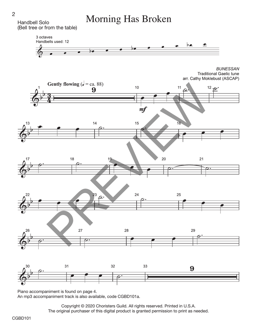 Morning Has Broken - Solo 3 octaves (reproducible) 3-Octaves scores gallery preview page 2