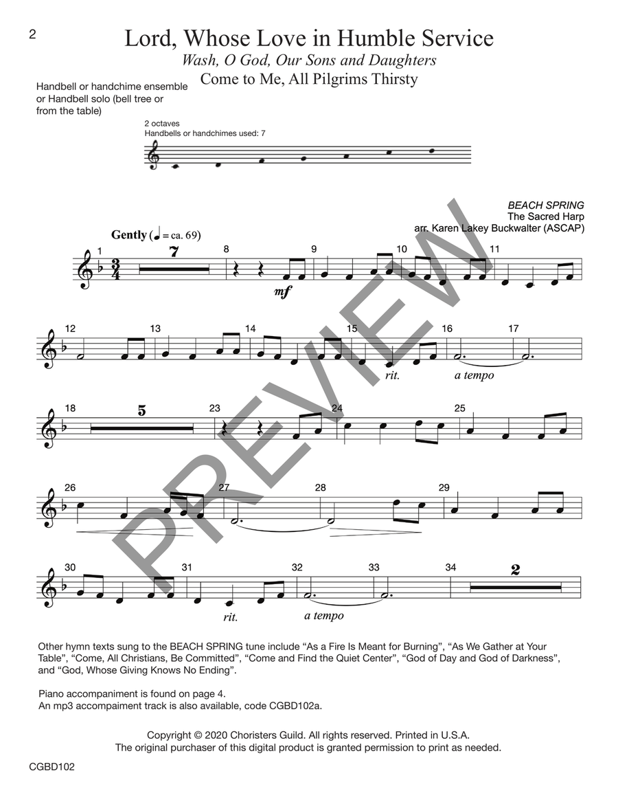 Lord, Whose Love in Humble Service - 7 bells (reproducible) Handbell Choir scores gallery preview page 2