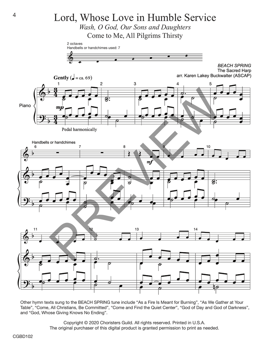 Lord, Whose Love in Humble Service - 7 bells (reproducible) Handbell Choir scores gallery preview page 3