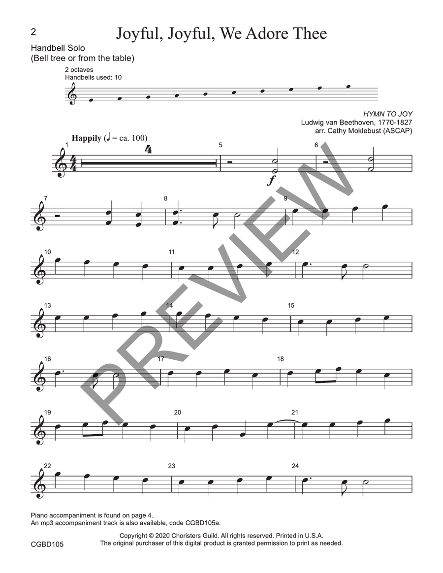 Joyful, Joyful, We Adore Thee - Solo 2 octaves (reproducible) 2-Octaves scores gallery preview page 2