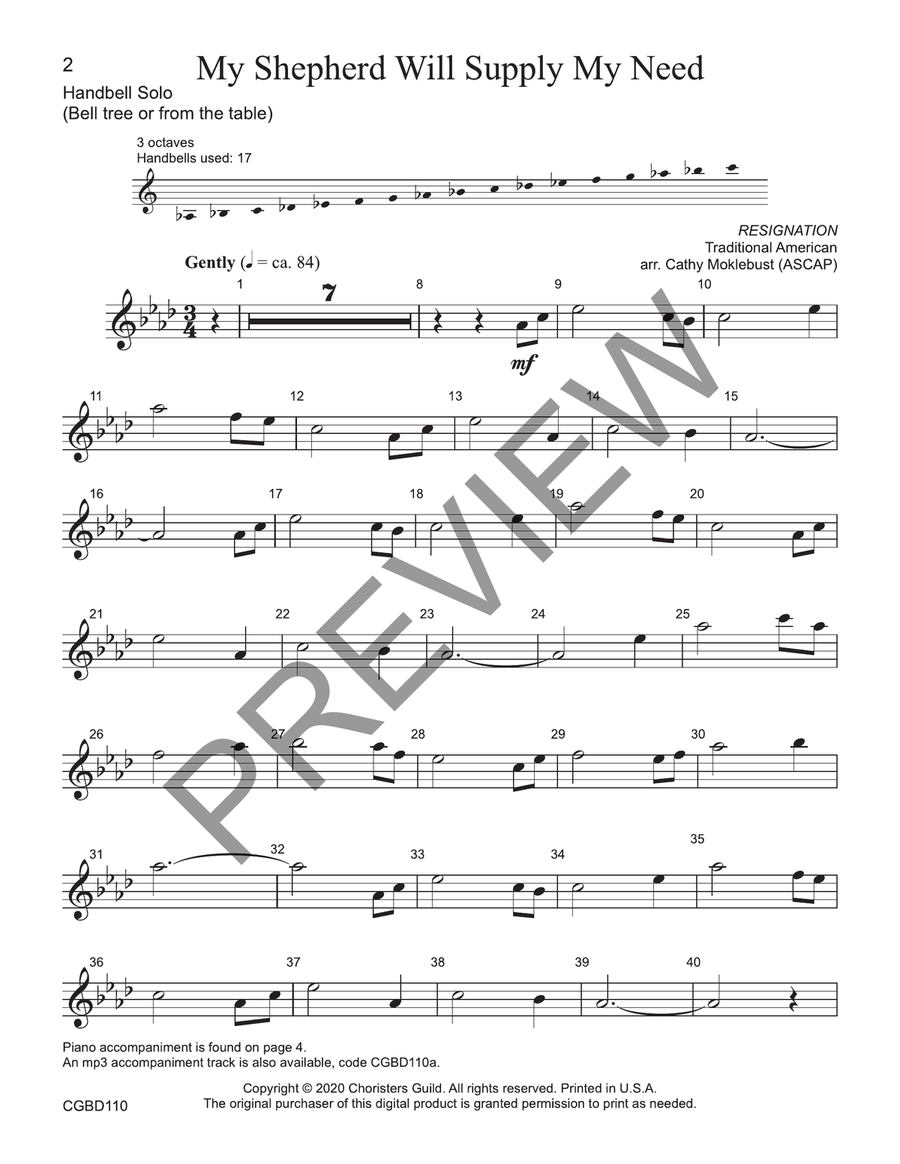 My Shepherd Will Supply My Need - Solo 3 octaves (reproducible) 3-Octaves scores gallery preview page 2