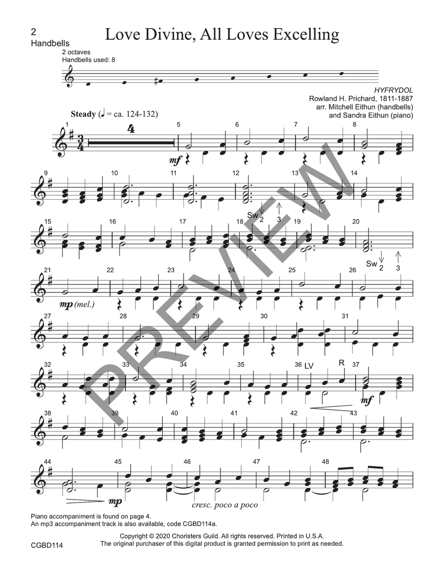 Love Divine, All Loves Excelling - 8 bells (reproducible) Handbell Choir scores gallery preview page 2