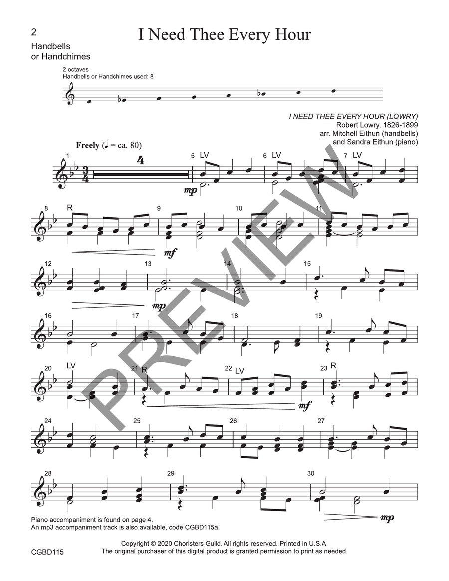 I Need Thee Every Hour - 8 bells (reproducible) Handbell Choir scores gallery preview page 2