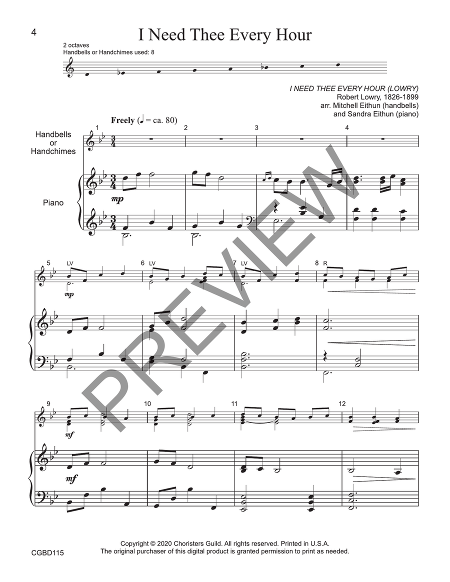 I Need Thee Every Hour - 8 bells (reproducible) Handbell Choir scores gallery preview page 3