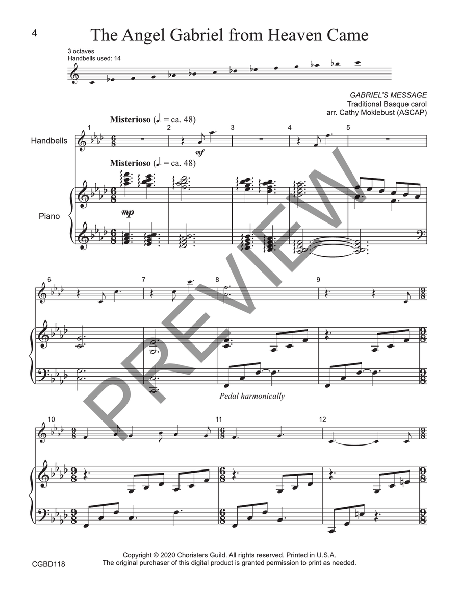 The Angel Gabriel from Heaven Came - solo (reproducible) Handbell Choir scores gallery preview page 3