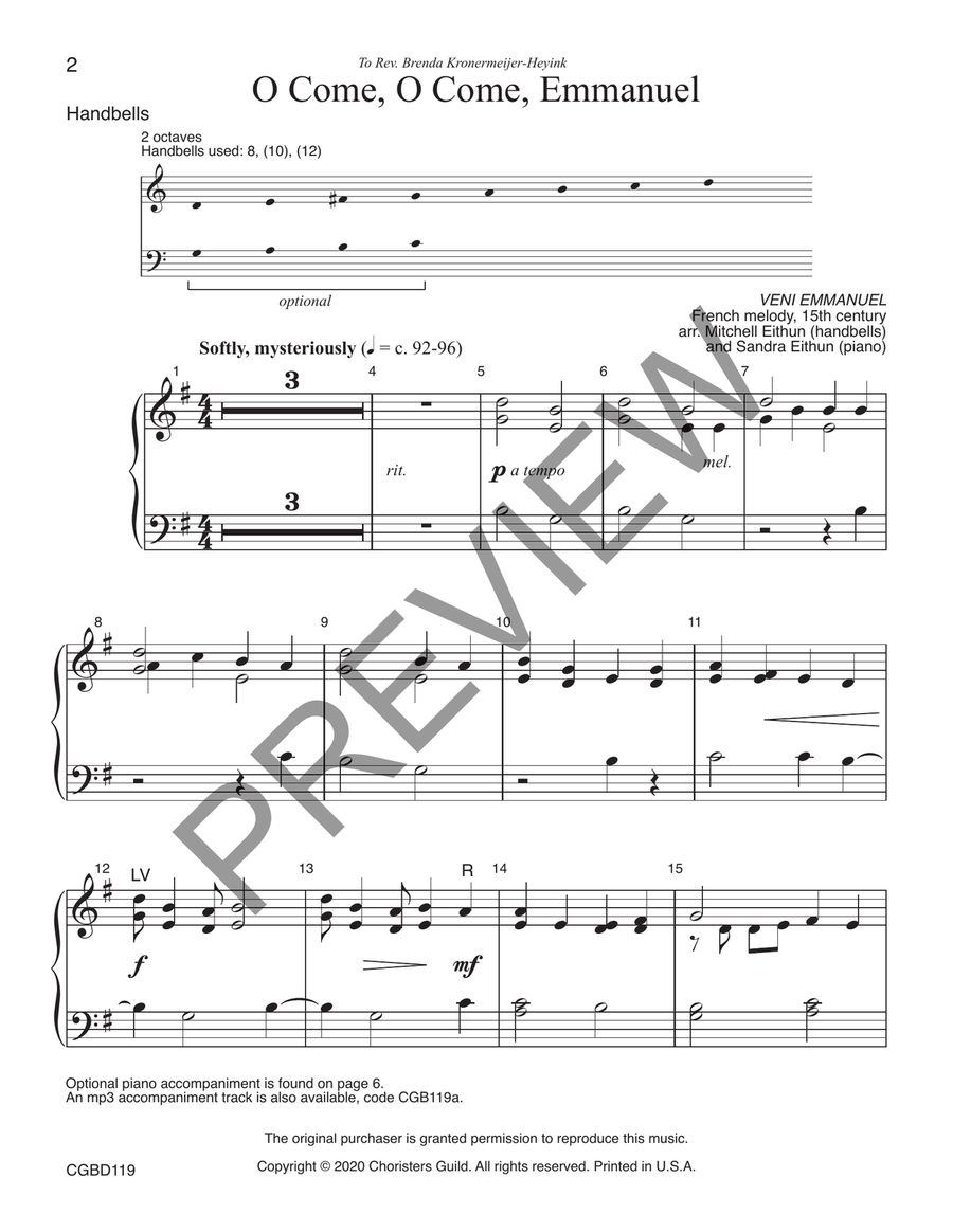 O Come, O Come, Emmanuel (reproducible) - 8-12 bells Handbell Choir scores gallery preview page 2