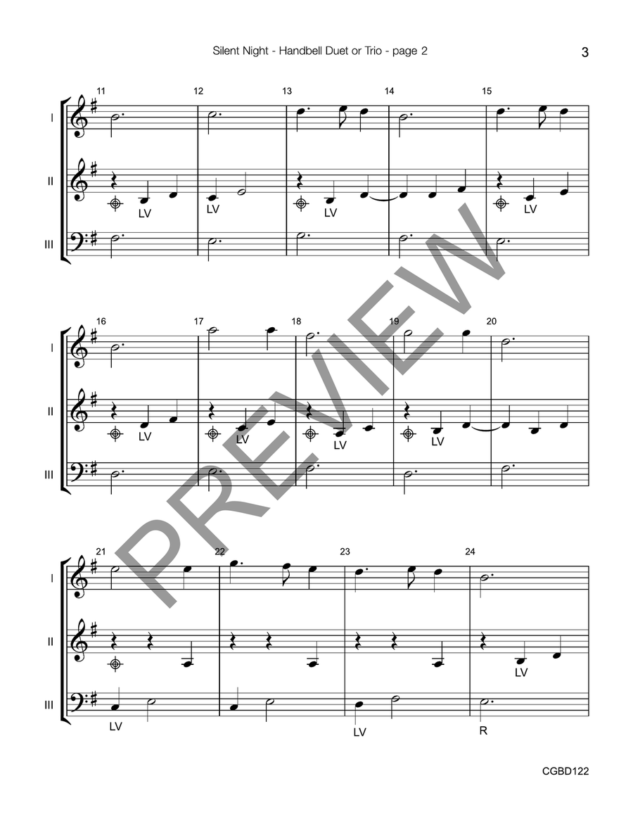 Silent Night (reproducible) - Duet or Trio Handbell Choir scores gallery preview page 3