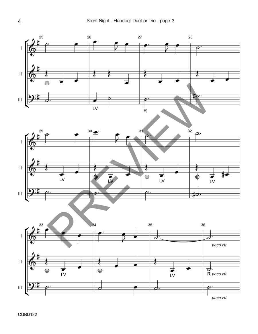 Silent Night (reproducible) - Duet or Trio Handbell Choir scores gallery preview page 4