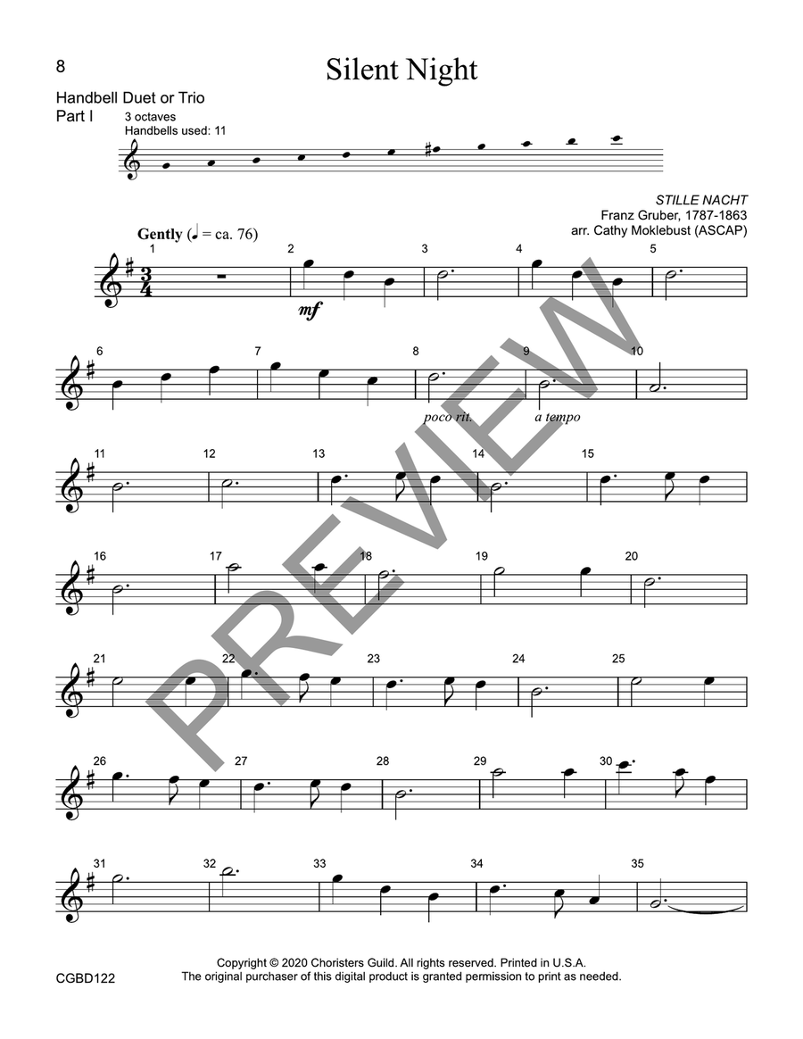 Silent Night (reproducible) - Duet or Trio Handbell Choir scores gallery preview page 5