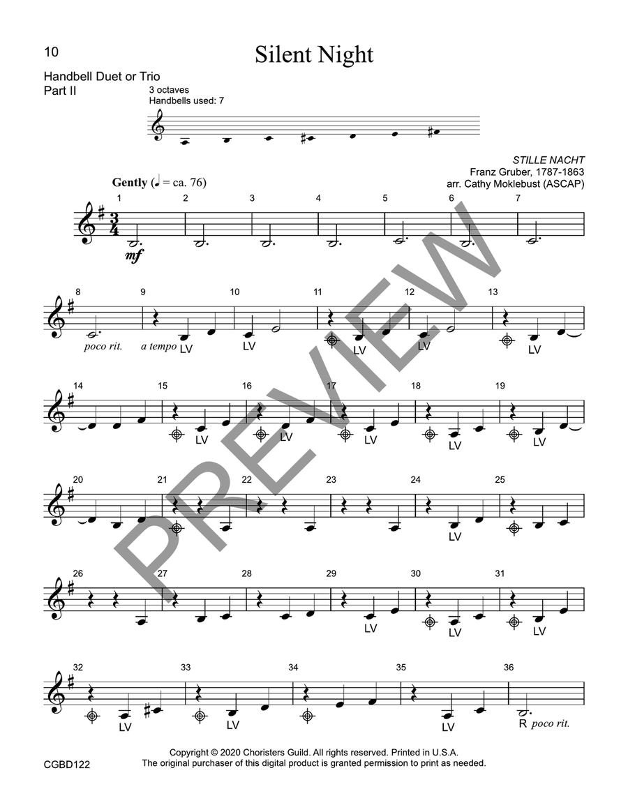 Silent Night (reproducible) - Duet or Trio Handbell Choir scores gallery preview page 6