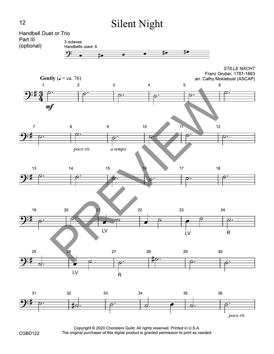Silent Night (reproducible) - Duet or Trio Handbell Choir scores gallery preview page 7