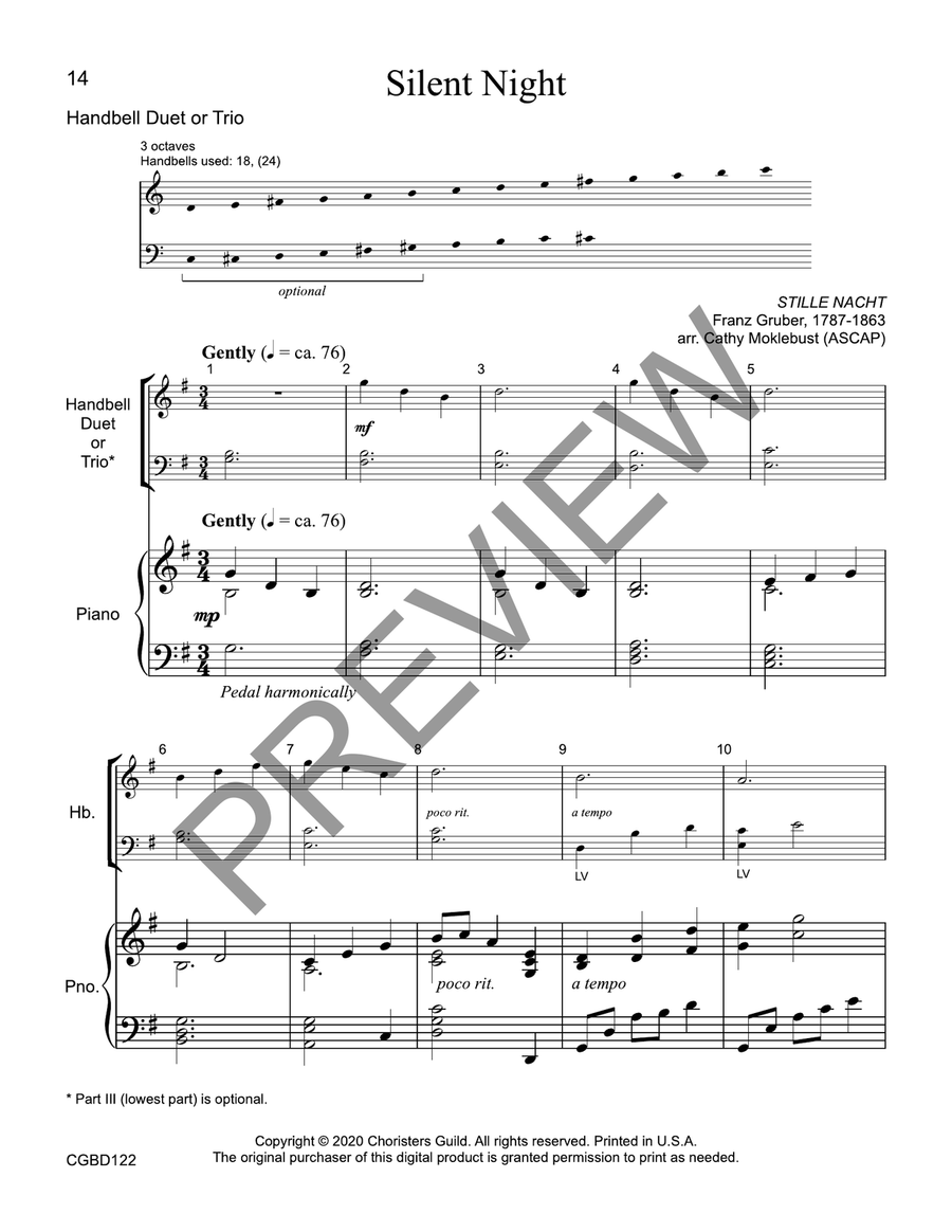 Silent Night (reproducible) - Duet or Trio Handbell Choir scores gallery preview page 8