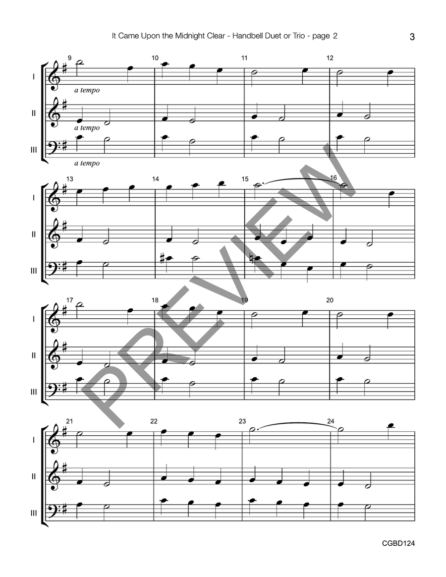 It Came Upon the Midnight Clear (reproducible) - Duet or Trio Handbell Choir scores gallery preview page 3