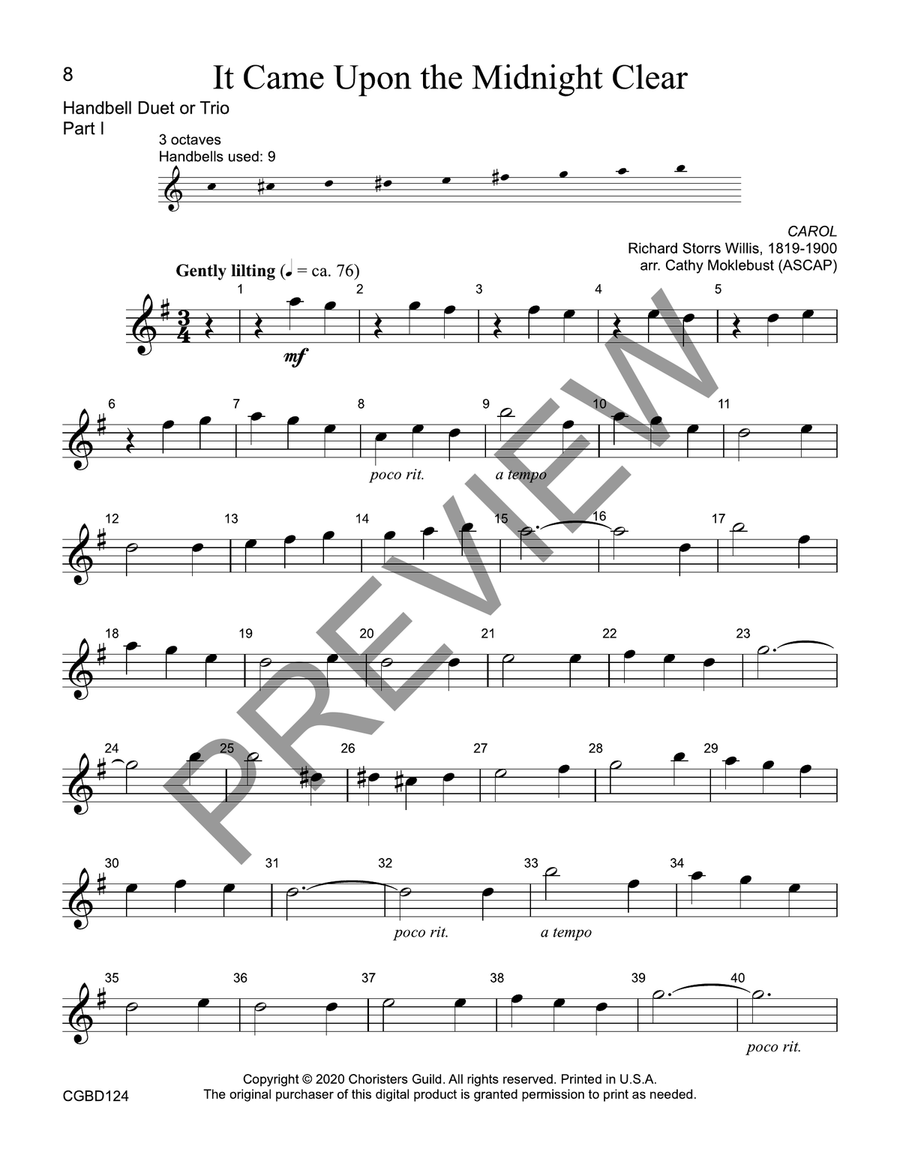 It Came Upon the Midnight Clear (reproducible) - Duet or Trio Handbell Choir scores gallery preview page 5