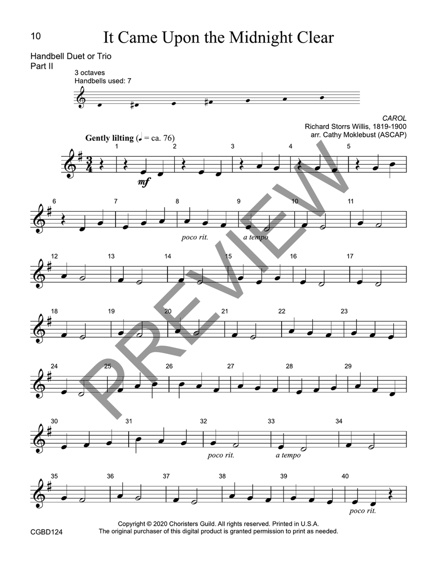 It Came Upon the Midnight Clear (reproducible) - Duet or Trio Handbell Choir scores gallery preview page 6