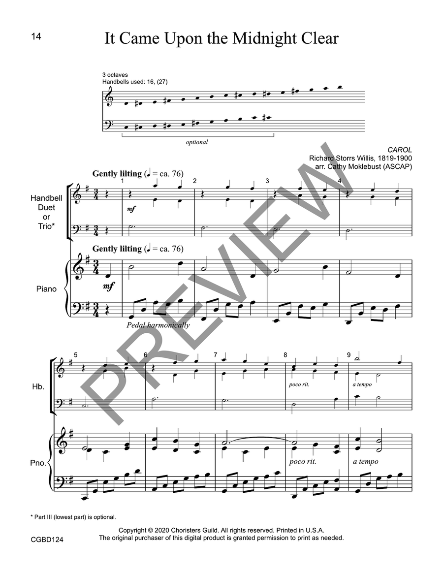 It Came Upon the Midnight Clear (reproducible) - Duet or Trio Handbell Choir scores gallery preview page 8