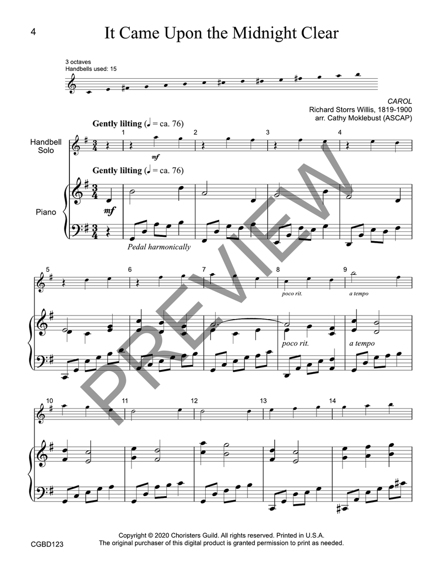It Came Upon the Midnight Clear (reproducible) - Solo Handbell Choir scores gallery preview page 3