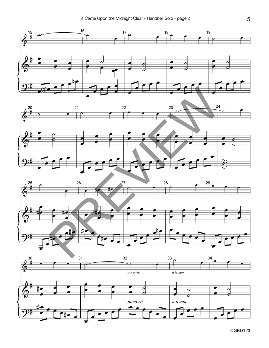 It Came Upon the Midnight Clear (reproducible) - Solo Handbell Choir scores gallery preview page 4