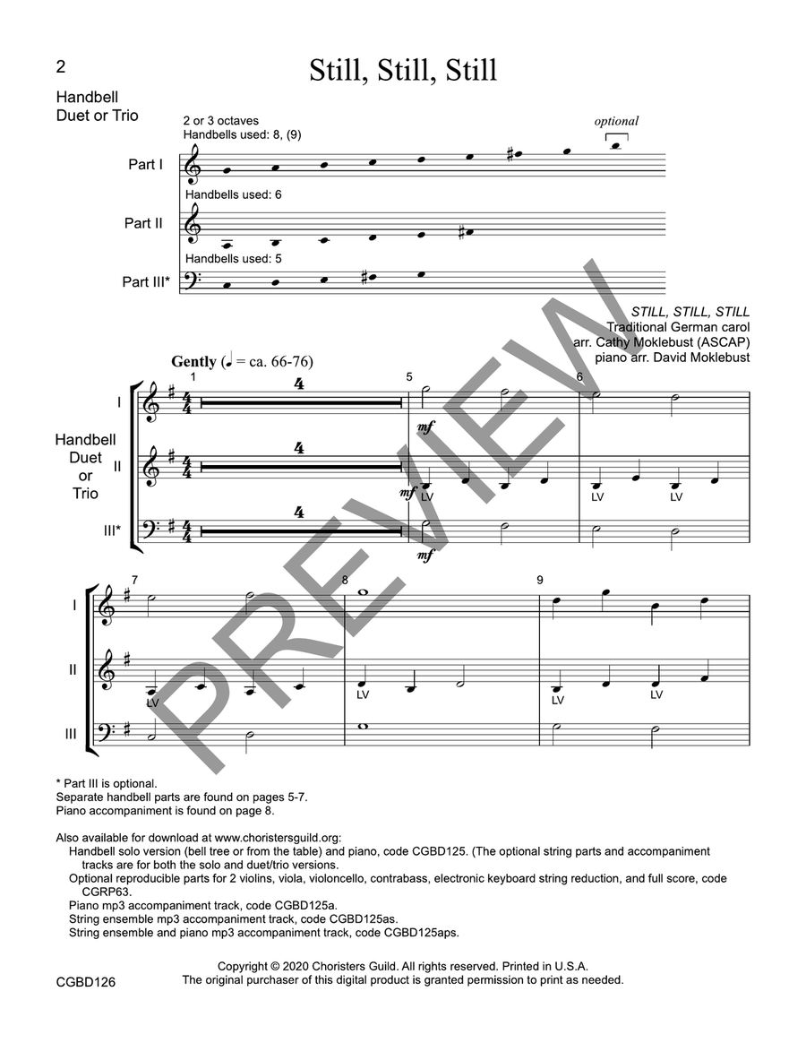 Still, Still, Still (reproducible) - Duet or Trio Handbell Choir scores gallery preview page 2
