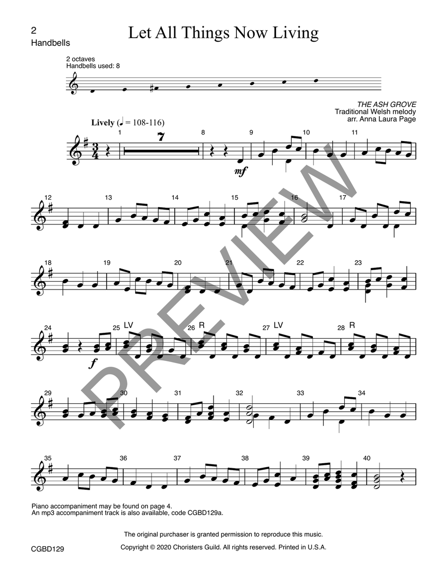 Let All Things Now Living (reproducible) - 8 bells Handbell Choir scores gallery preview page 2
