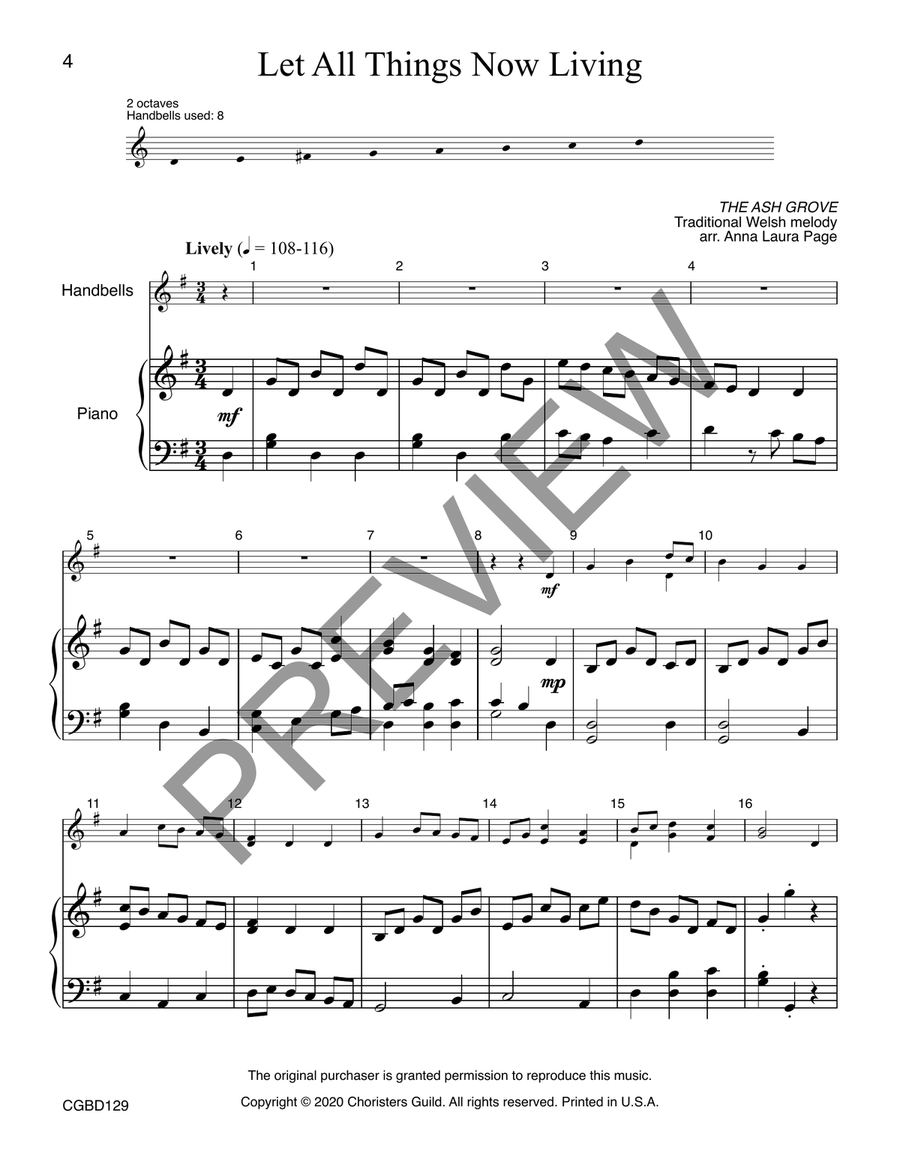 Let All Things Now Living (reproducible) - 8 bells Handbell Choir scores gallery preview page 3