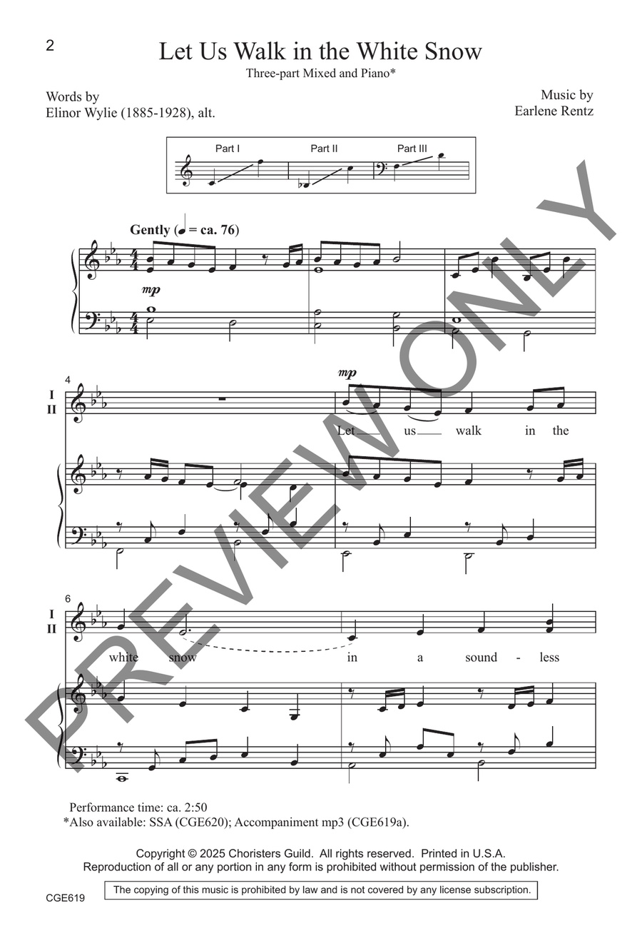 Let Us Walk in the White Snow (Three-part Mixed) by Earlene Rentz 3-Part - Sheet Music page 3
