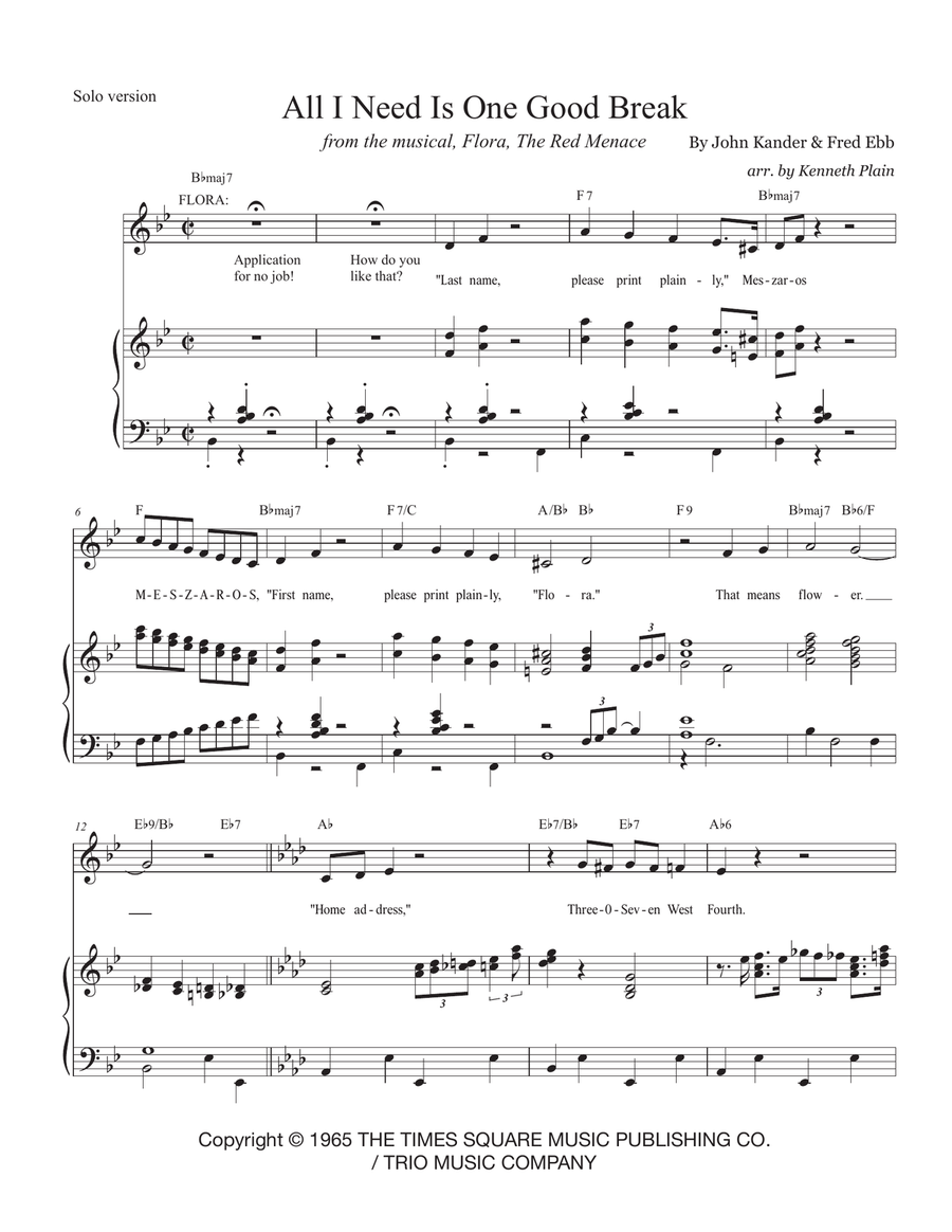 All I Need Is One Good Break Mezzo-Soprano Voice scores gallery preview page 1