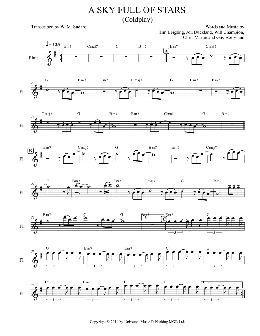 A Sky Full Of Stars A Sky Full Of Stars Flute Solo scores gallery preview page 1