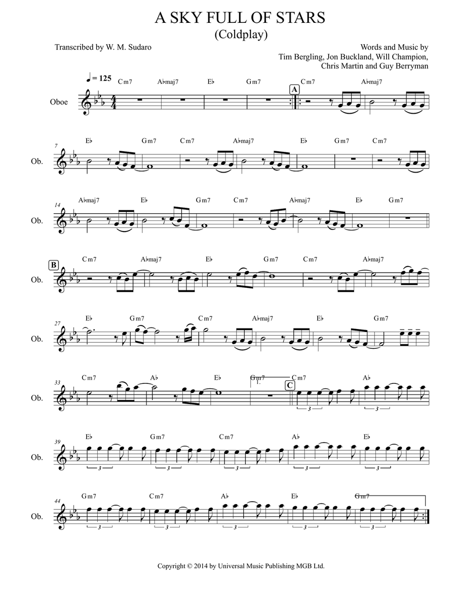 A Sky Full Of Stars A Sky Full Of Stars Oboe Solo scores gallery preview page 1