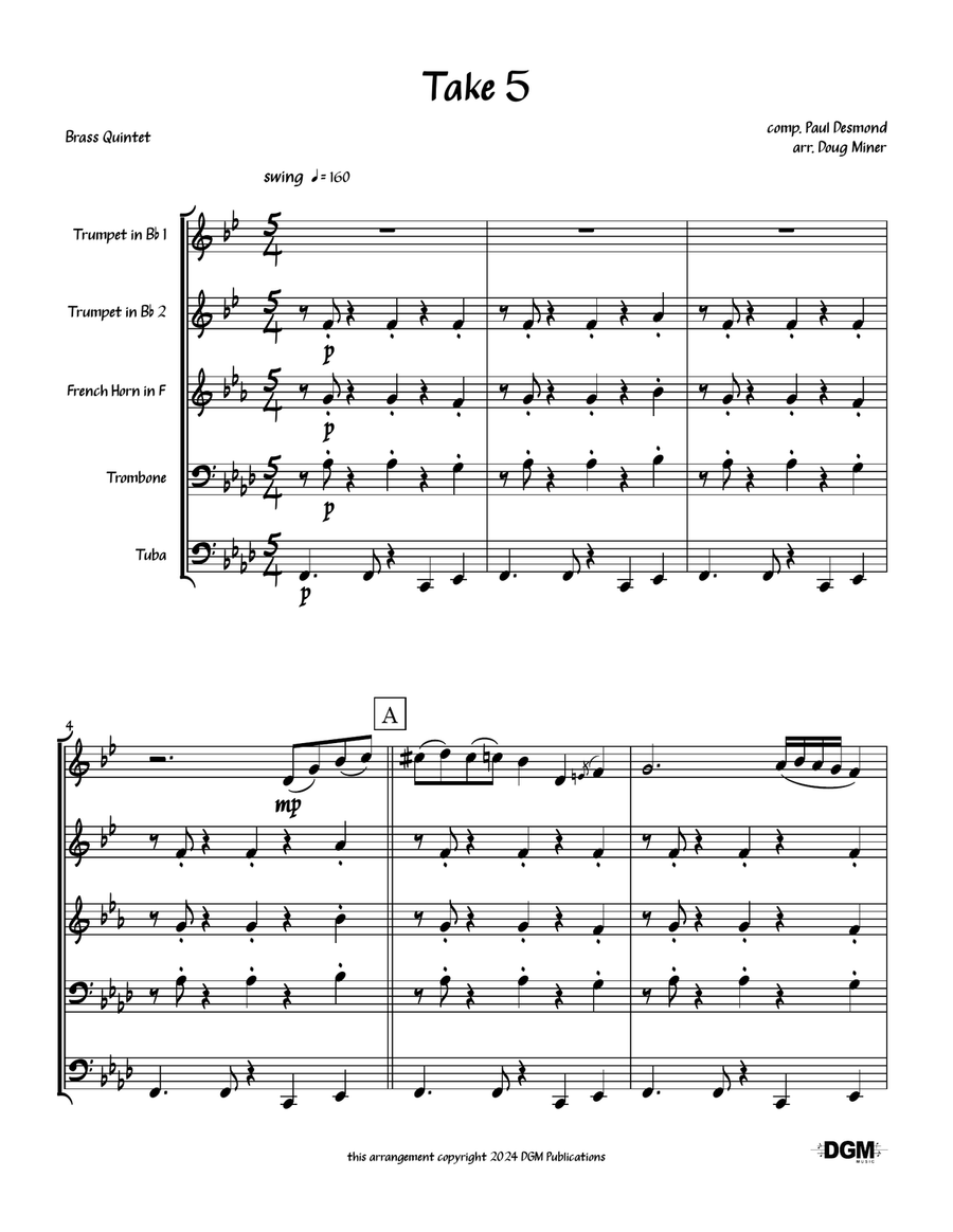 Take 5 Take 5 Brass Ensemble scores gallery preview page 1