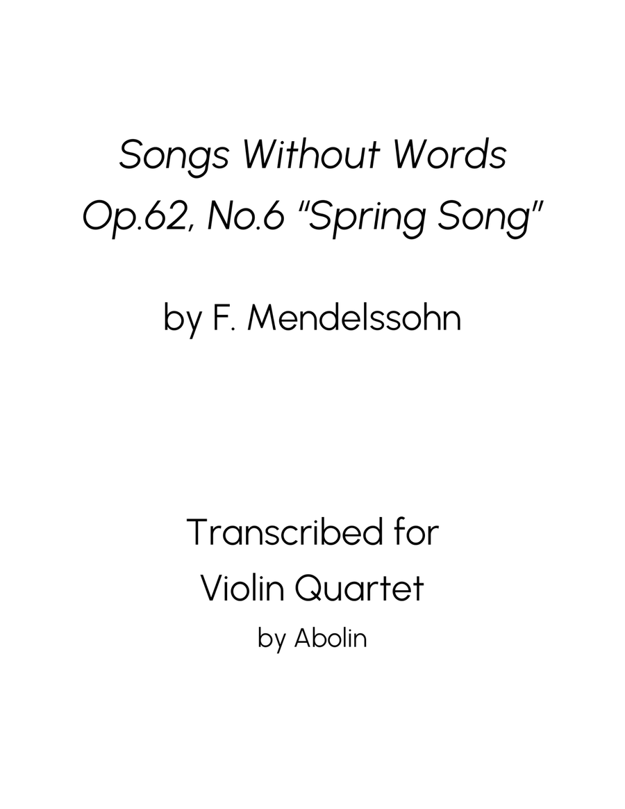 Mendelssohn: Lieder ohne Worte (Songs Without Words), Op.62, No.6, 