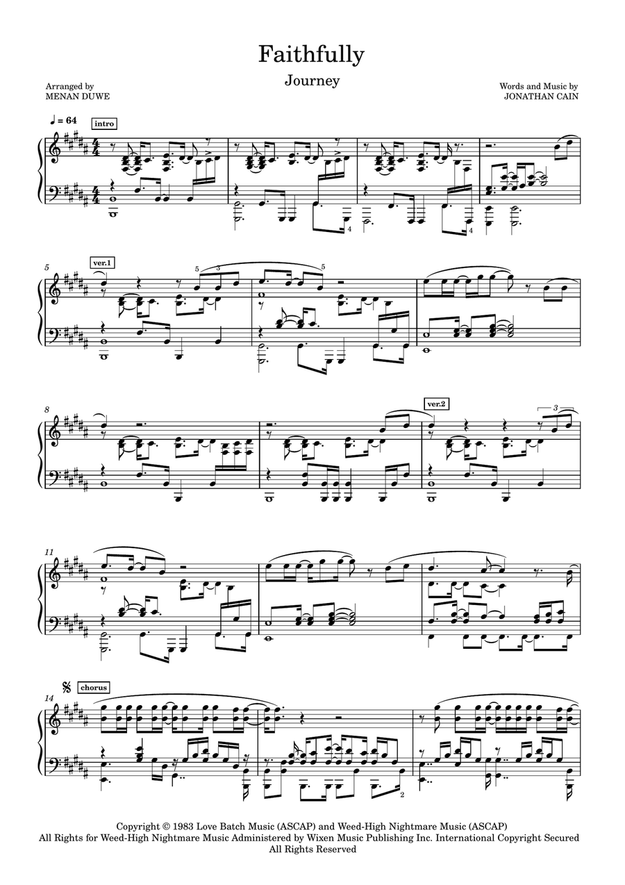 Faithfully Faithfully Piano Solo scores gallery preview page 1