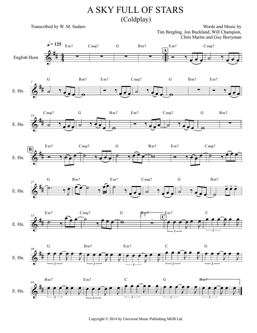 A Sky Full Of Stars A Sky Full Of Stars English Horn scores gallery preview page 1