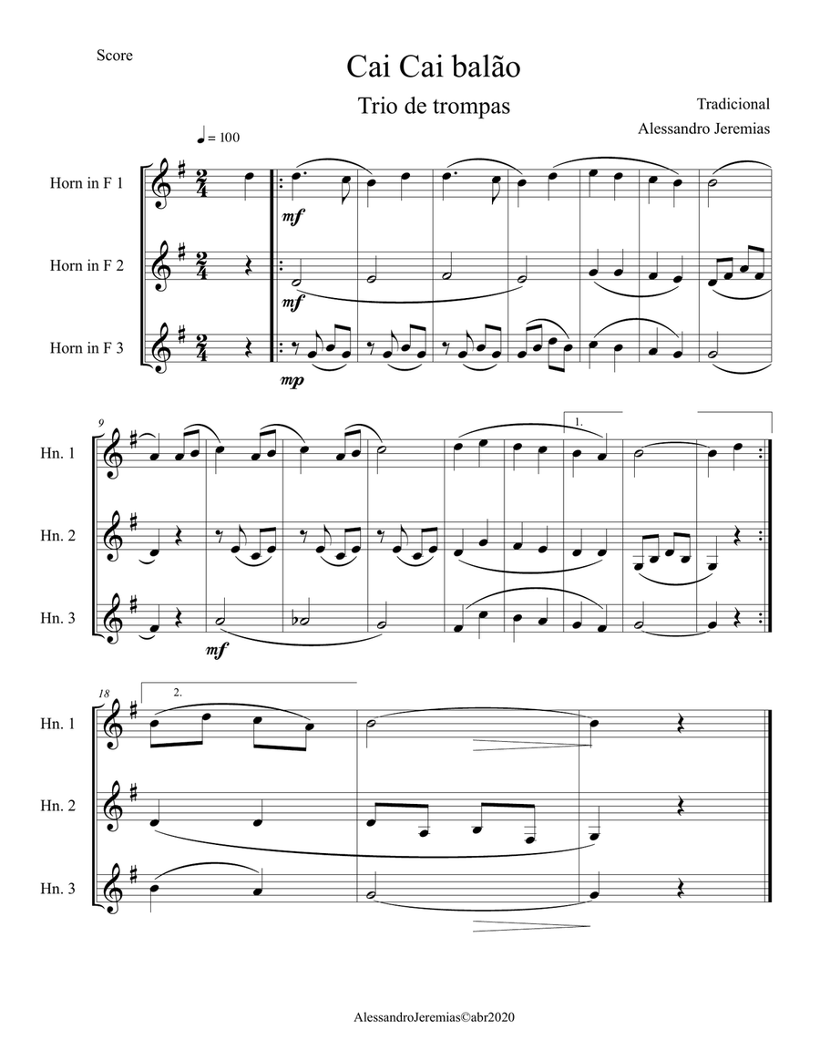Cai cai balão. Cai cai balão. Brass Trio scores gallery preview page 3