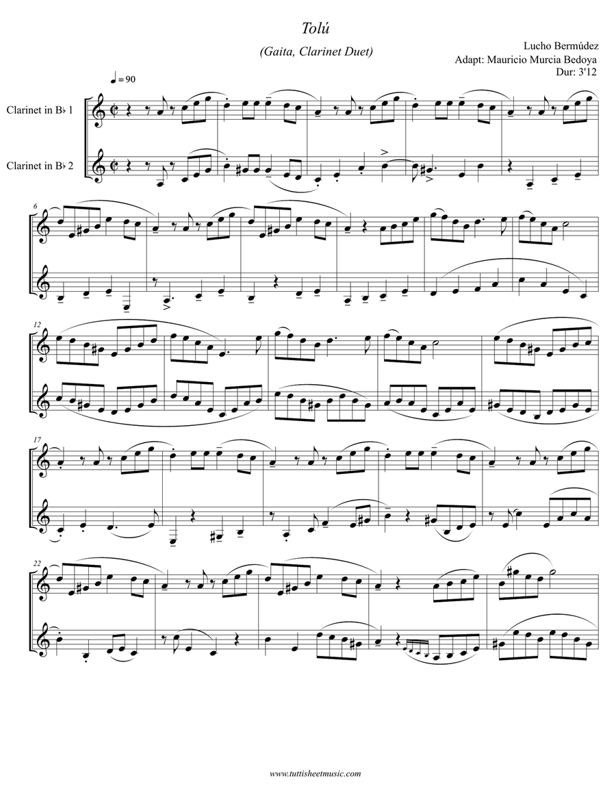 Tolu Tolu Clarinet Duet scores gallery preview page 1