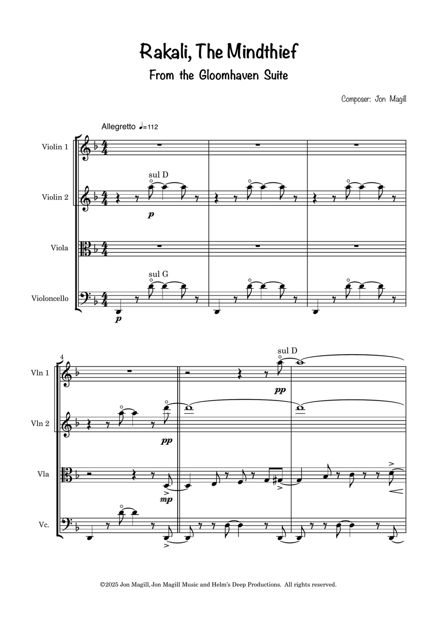 Rakali, The Mindthief String Quartet scores gallery preview page 1